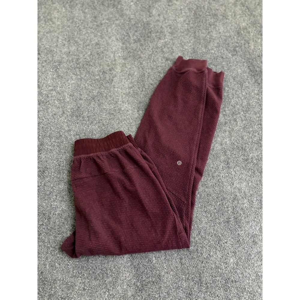 Lululemon Textured Waffle Knit Joggers Burgundy Wine Red Size 4 Pockets